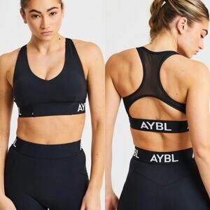 AYBL Racerback Mesh Training Sports Bra Compressive Black Size Large